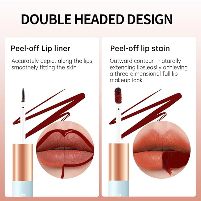 Matte Lip Liner Peel Off Lip Stain, Long Lasting Peel Off Lip Liner Stain, Peel-off Lip Gloss For All Skin Types, Transfer-proof Highly Pigmented Color Waterproof, (02#, Pack of 1)