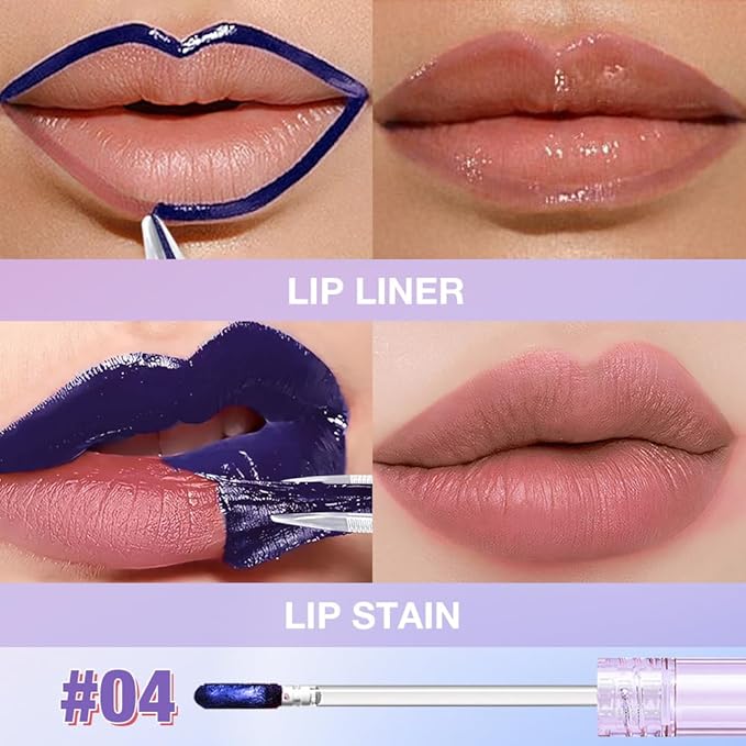 Matte Lip Stain Peel Off Lip liner Tattoo, Fuchsia Liquid Lips Gloss Peel Off Masque, for Women Long Lasting Waterproof Lipstick Lip Tint Stain, Transfer-proof for All Skin Types 04#