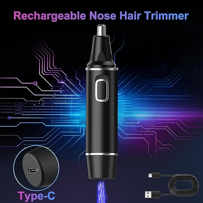AREYZIN Nose Hair Trimmer for Men,Rechargeable Ear and Nose Trimmer,2 in 1 Painless Professional Eyebrow & Facial Hair Trimmer with IPX7 Waterproof Dual Edge Blades (Black)