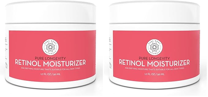 Pure Body Naturals Retinol Moisturizer, 1.7 Ounces - Moisturizing Retinol Cream for Face, Age Defying Eye Cream for Wrinkles and Lines with Hyaluronic Acid, Shea Butter, and Jojoba Oil (Pack of 2)