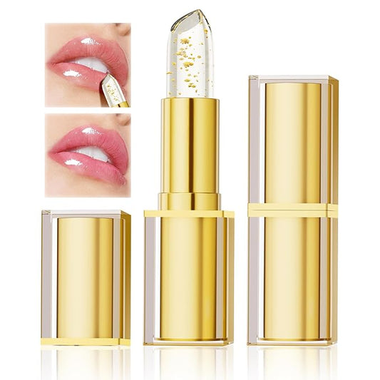 Color Changing Lipstick, Transferproof Gold Crystal Ph Lipstick Color Changing, Clear Lip stick That Changes Color, Nourishing Long Lasting 24 Hours Moisturizing Shine Lip Gloss for Women