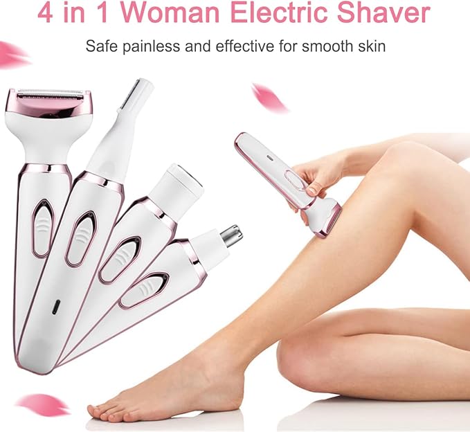 ANFOOS Electric Razor for Women,Hair Trimmer for Face Nose Eyebrow Beard Mustache Arm Leg Armpit Bikini,Painless Rechargeable Portable 4 in 1 Womens Body Shavers Set