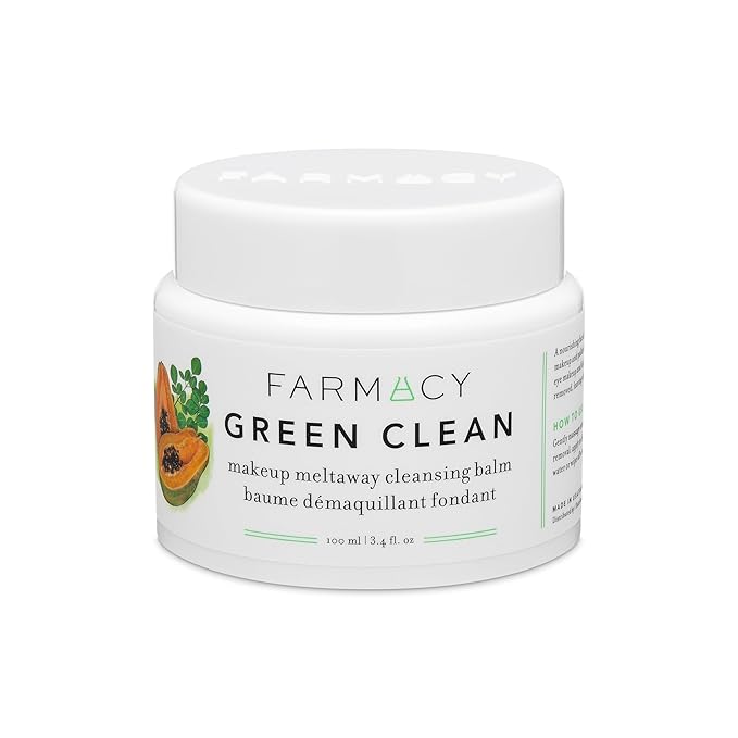 Farmacy Makeup Remover Cleansing Balm - Green Clean Waterproof Makeup Remover Balm + Oil Cleanser for Face - Gently Melts Make Up + SPF - Hydrates + Softens Skin with Super Greens + Papaya (100ml)