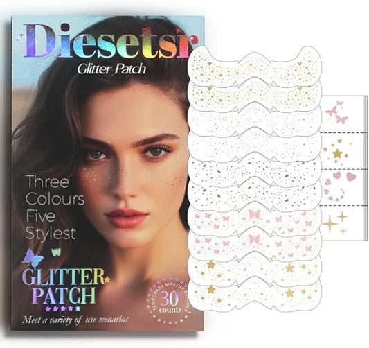 Glitter Freckles Face Tattoo,Freckles Temporary Face Tattoos, Christmas Face Tattoos Face Glitter for Women Girls, Festival Outfits Rave Accessories,Country Concerts, Party,Makeup Glitter Patch 30PCS