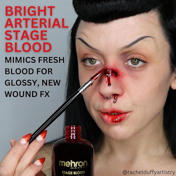 Mehron Makeup Stage Blood | Realistic Fake Blood For Halloween | Stage Blood Makeup| Washable Fake Blood for Special FX, Stage & Screen, Halloween, & Cosplay (16 oz) (Bright Arterial)
