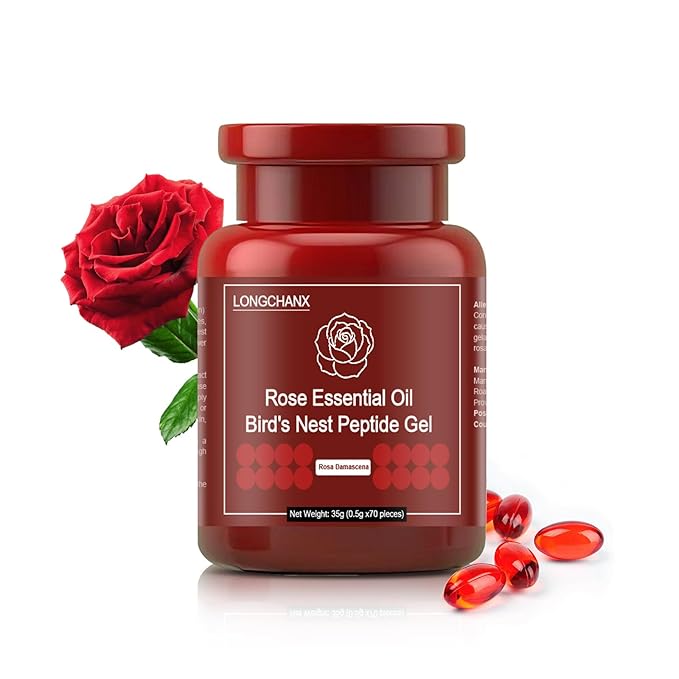 LONGCHANX Rose Essential Oil Gel, Face Oils, Face Moisturizer for Women, Organic Essential Oils for Face, Skin Care 35g(70 Pcs)