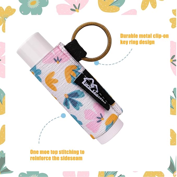 WK IEASON Lip Balm Holder Keychain, Small Christmas Gifts Stocking Stuffers for Teen Girls Women, 8PCS Clip on Lip Gloss Holder Compatible With Chapstick, Burt's Bees Sleeves Elastic Lipstick Holder