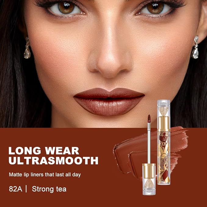 Soft Matte Liquid Lipstick in Warm Cinnamon Brown, High Pigment Full Coverage Matte Lip Color, Waterproof Smudge-Proof Non-Transfer Lightweight Liquid Lipstick for Long-Wearing Everyday Makeup 82A