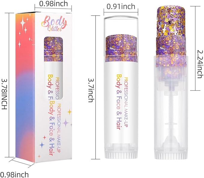 Body Glitter Stick Black Face Glitter Purple Hair Glitter Halloween Face Paint Rave Makeup Glitter Festive Face Gems Christmas Fine Chunky Glitter Stick for Women Girls 2Pack