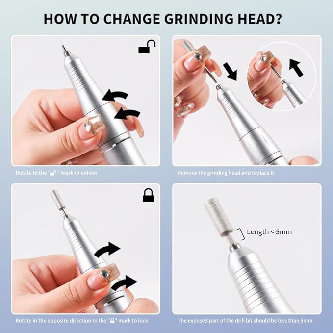 ANRLO Professional Electric Nail Drill, 45000 RPM Cordless Rechargeable E-File Machine, with 12 Bits, Sanding Bands, LCD Display for Acrylic Gel Nails (DMJ-V8-White-USB)