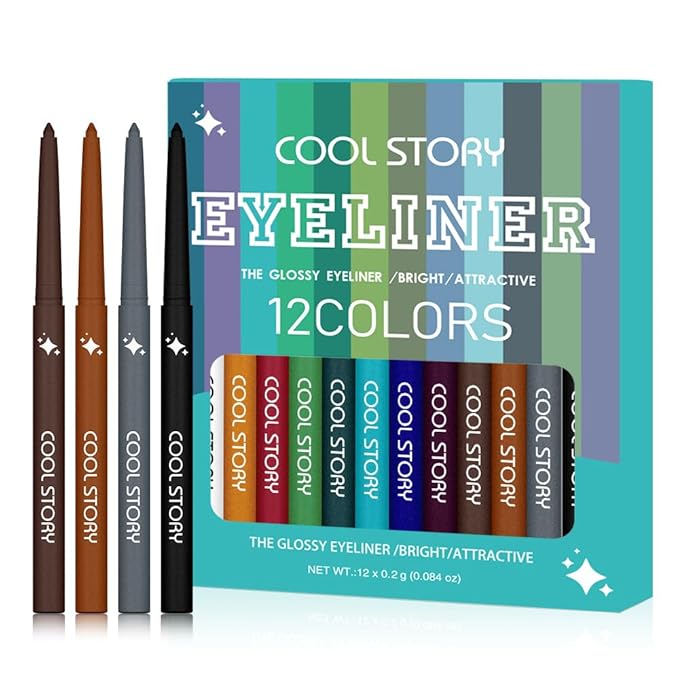 12 Colors Shimmer Eyeliner Pen Set, Waterproof, Long-Lasting, Glitter Eyeliner for Bold Eye Makeup, Metallic Glitter Finish, Eye Liner For Older Women, lapiz de ojos delineador de ojos contra el agua