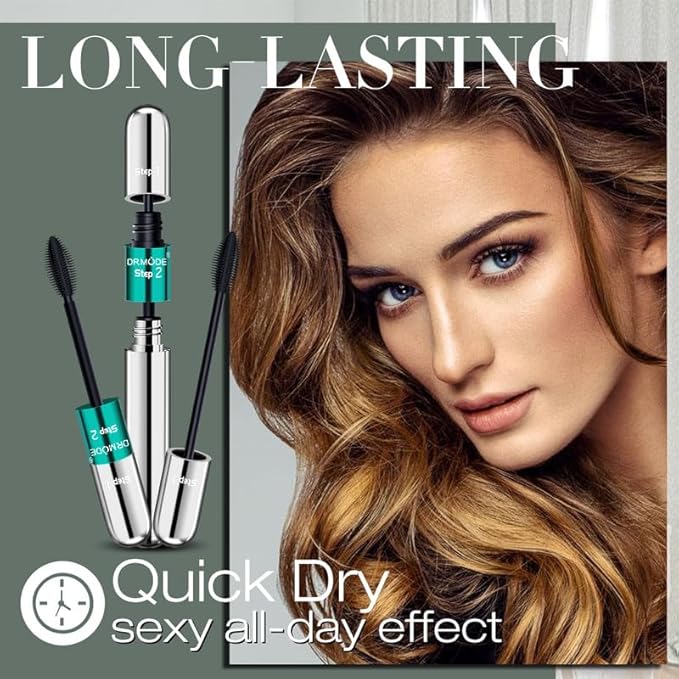 Mascara Black Length - Waterproof 2 in 1 4D Silk Fiber Mascara 5X Longer, Natural and False Effect Look in One Long Lasting Mas Cara Makeup for Women