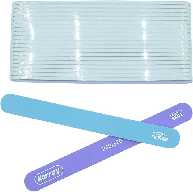 Karroy Nail File and Buffer for Natural Nails Dual Sided 2 Steps Shorten and Shape Nail Tools 20pcs 240/320 Grit