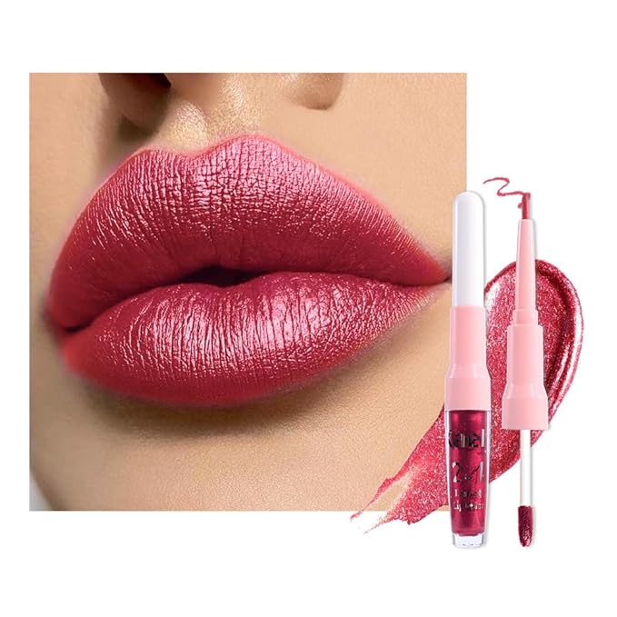 Kaely 2-in-1 Bold Girl Metallic Lipstick and Lip Liner Makeup, Shimmer Liquid Metallic Lipsticks for Women, Glitter Lip Gloss Stain Long Lasting Waterproof Smudge Proof 24 Hour, Cruelty-Free 23