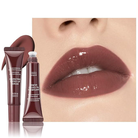 Lip Tinted Glowy Balm Hydrating Tinted Lip Serum Lip Gloss, Ultra-Hydrating Natural Vegan Lip Balm, Sheer-Tinted Shine & Hydration, Soothes & Softens Dry Lips Skincare (Dark Brown)