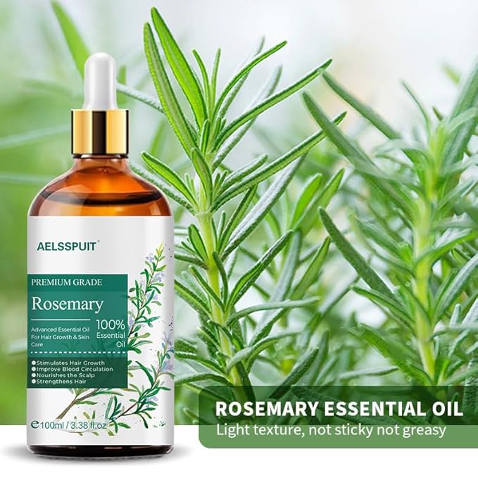 GOSNLDOW Rosemary Essential Oil for Hair Growth & Scalp Care - 3.38 Fl Oz (100ml) 100% Pure Organic Cold Pressed Oil in Glass Bottle - Aromatherapy Diffuser, Skin & Nail Treatment(Large, Rosemary)