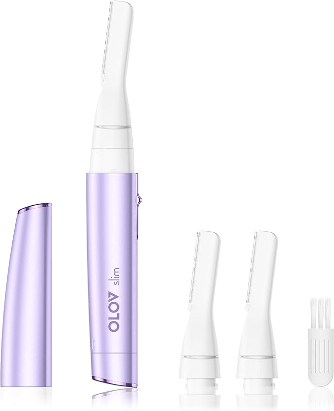 OLOV slim Facial Hair Removal for Women, Painless Eyebrow Trimmer with Pivoting Head, Electric Battery Operated Body Hair Remover with 2 Replaceable Blade for Face Neck Chin Bikini, Purple