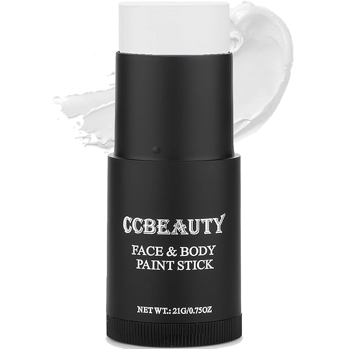 CCbeauty Clown White Face Paint Stick, Face Painting Kit, White Cream SFX Makeup Foundation, Professional Body Paint for Halloween Cosplay Costume Party，Skeleton Joker Mime Special Effects Makeup