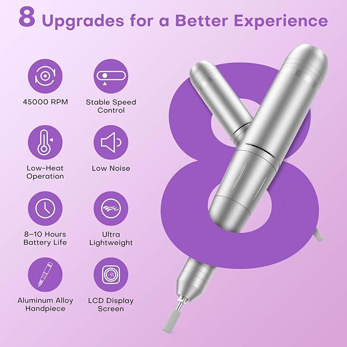 Electric Nail Drill Professional: Rechargeable Nail File with Bits for Acrylic Gel Nails, Professional Nail Drill Manicure Pedicure Polishing Shape Tools for Home Salon