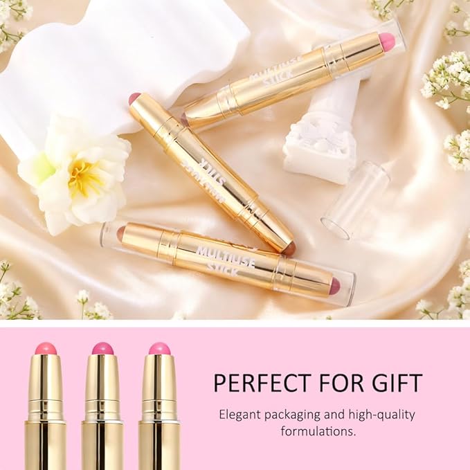 Kaely Contour Blush Multiuse Stick Makeup, Cream Bronzer Contouring Sticks Palette Face Make Up Set, Ultra-Creamy Radiant Finish Formula, Vegan & Cruelty-free, 3Pcs-01+02+03