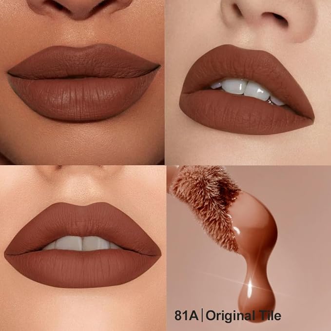 Soft Matte Liquid Lipstick in Warm Cinnamon Brown, High Pigment Full Coverage Matte Lip Color, Waterproof Smudge-Proof Non-Transfer Lightweight Liquid Lipstick for Long-Wearing Everyday Makeup 82A