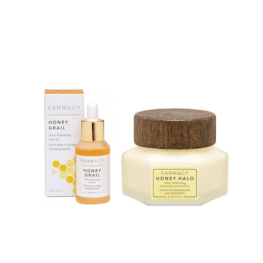 Farmacy Hydration Duo - Honey Grail Nourishing Face Oil (30ml) + Honey Halo Hydrating Ceramide Moisturizer (50ml) for Moisturized, Healthy, Radiant Skin