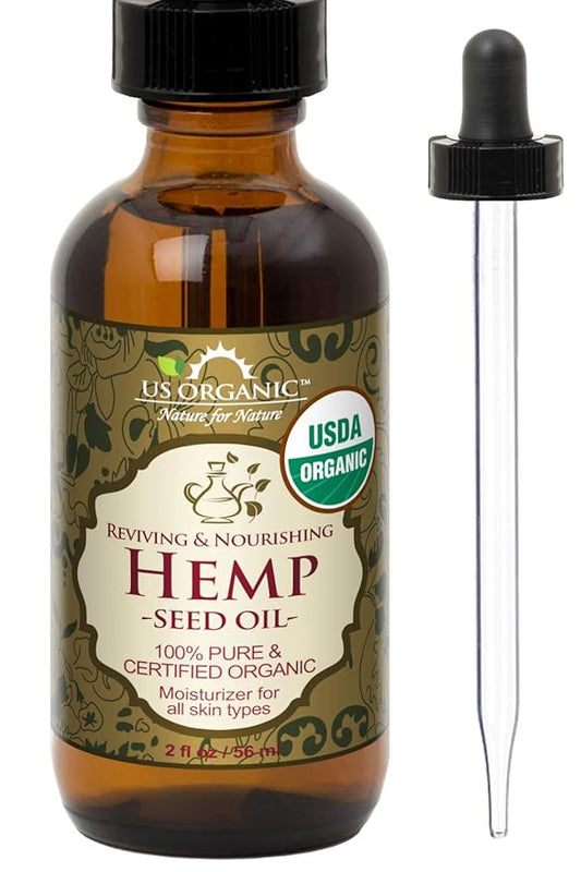 US Organic Hemp Seed Oil, Certified Organic, Pure & Natural, Cold Pressed Virgin, Unrefined, Amber Glass Bottle with Glass Eye Dropper for Easy Application (2 oz (56 ml))