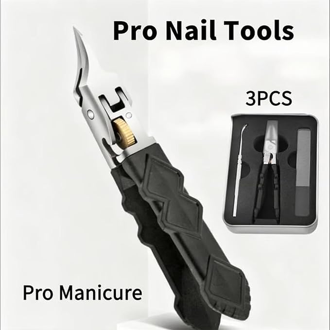 Black Anti-Slip Grip Gear Lock Nail Clipper Set with Ultra-Sharp Tips for Precise Access to Nail GRO, 3pcs Nail Clipper Set with Lock, Professional-Grade Manicure Tools (Black A, 2 Set)