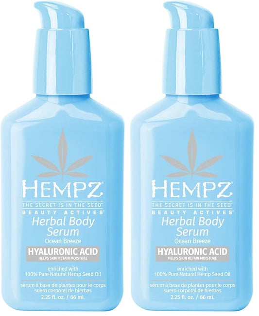 Hempz Travel-Size Body Serum, Beauty Actives Ocean Breeze with Hyaluronic Acid, Lightweight, aftersun care, vacation essential, TSA approved, 2.25 oz (Pack of 2)