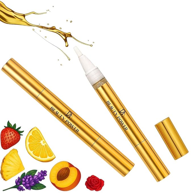 Beauty Power Nail Oil Cuticle Pen - Peach - Nail Strengthener & Growth Serum with Vitamin A, D, E, B5, Grapeseed & Natural Oils - Repair for Brittle, Peeling, Thin Nails - Twist Brush Pen