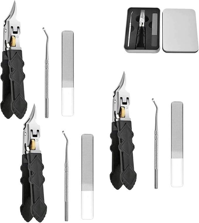 Black Anti-Slip Grip Gear Lock Nail Clipper Set with Ultra-Sharp Tips for Precise Access to Nail GRO, 3pcs Nail Clipper Set with Lock, Professional-Grade Manicure Tools (Black A, 3 Set)
