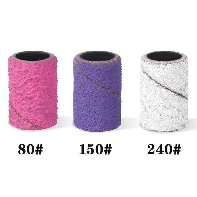 Lavinda Sanding Bands Nail Drill Bits 300Pcs Grits Electric File Nail Sanders Professional Drill Bits Set #80#150#240 Zebra Grinder Band Colorful 3/32" Mandrel Bit for Manicures Nail Drill Machine