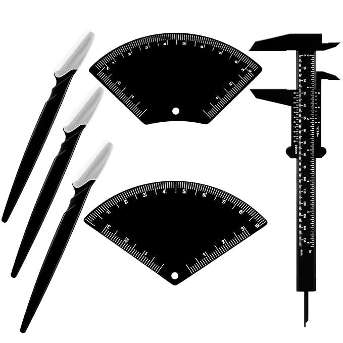 Relaxweex 6 Pieces Eyebrow Mapping Tool 2 Pcs Fast Drawing Eyebrow Design Ruler 1 Double Scale Vernier Caliper with 3 Eye brow Shaver for All Face Types Portable for Home & Salon Use