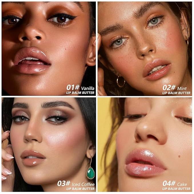 4 Pcs Summer Special Lip Butter Lip Balm, Ultra-Hydrating Natural Vegan Lip Balm, Sheer-Tinted Shine & Hydration Lip Care, Soothes & Softens Dry Lips Skincare, Bálsamo labial hidratante (#1+2#+3#+4#)