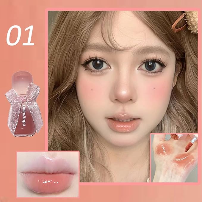6Pcs Hydrating Jelly Cute Lip Gloss Set,Moisturizing Water Lip Stain Liquid Lipsticks,Waterproof Long Lasting Clear Oxygen Tinted Lip Blam Cute Lip Glaze