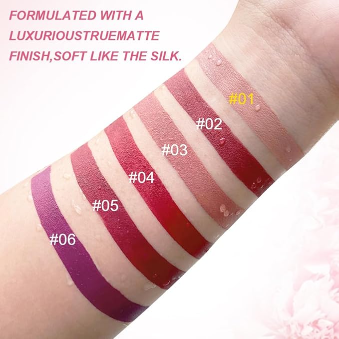 evpct 1Pcs Ruby Red Matte Liquid Lipstick Lip Stain Sets for Women, Peony Flower Dark Red Matte+Lipstick Long Lasting Permanent 24 hr Hours Magic Lipstick 24 Hours original Waterproof, 04#