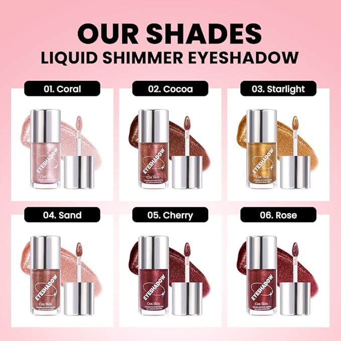 Coral Liquid Metallic Glittler Shimmer Eyeshadow, Longwear Eye Makeup For Older Women, Buildable Highly Pigmented & Blendable Eye Shadow Cream in Shimmer Finishes, Vegan & Cruelty-Free (Coral)