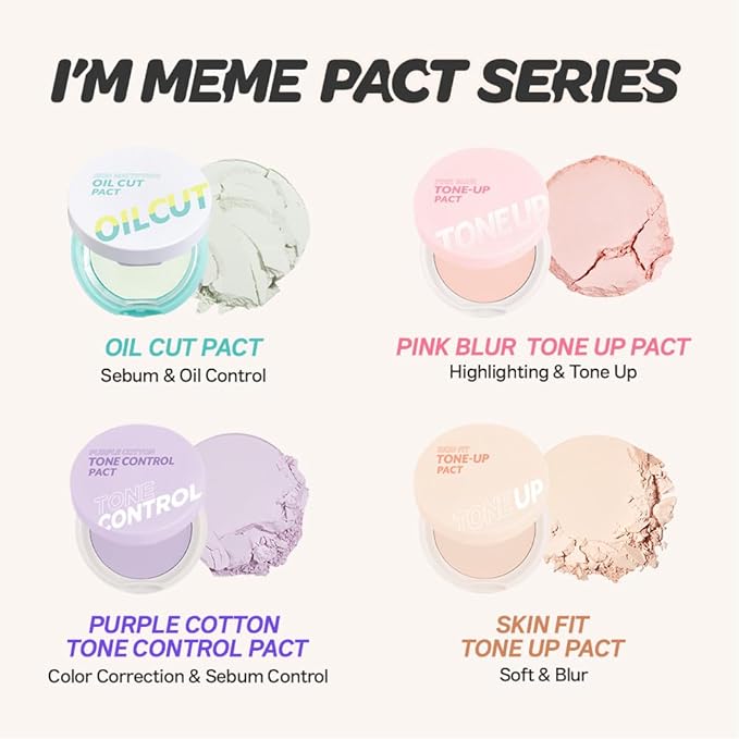 I'M MEME Compact - Skin Fit Tone Up Pact | Flawless Finish Powder with Aqua Sebum, Soft&Velvet Pressed Powder Compact, Smooth Pores&Fine Lines, Makeup Powder, Oil Control, Stocking Stuffers, 0.35 Oz