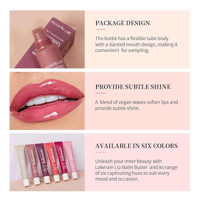 Lip Butter Balm - Ultra-Hydrating, Nourishing Lip Care with Natural Ingredients, Shea Butter & Olive Oil, Soothes & Softens Dry Lips (#6 Pink Sugar, 1)