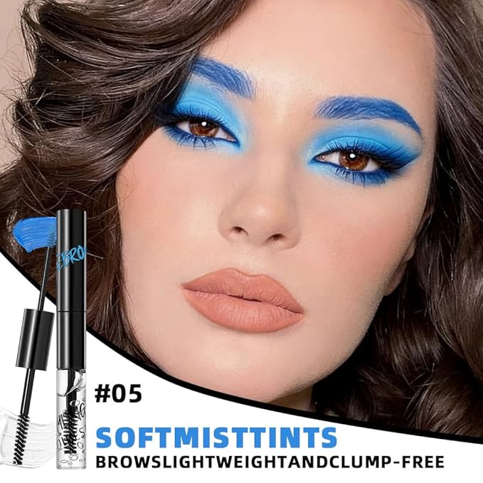 2in1 Semi-Permanent Eyebrow Gel & Lamination Gel, Eeybrow and Lash Gel, Lightweight and Waterproof Tinted Brow Gel For Up To 24HR Hold, Built-In Styling Comb - Clear Eyebrow Gel(05#Blue)