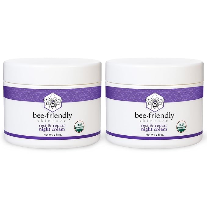 BeeFriendly Organic Night Cream, USDA Certified Organic, Deep Hydrating & Moisturizing Night Time Eye, Face, Neck & Decollete Cream for Women and Men, Anti Aging, Anti Wrinkle 4 oz - 2 Pack