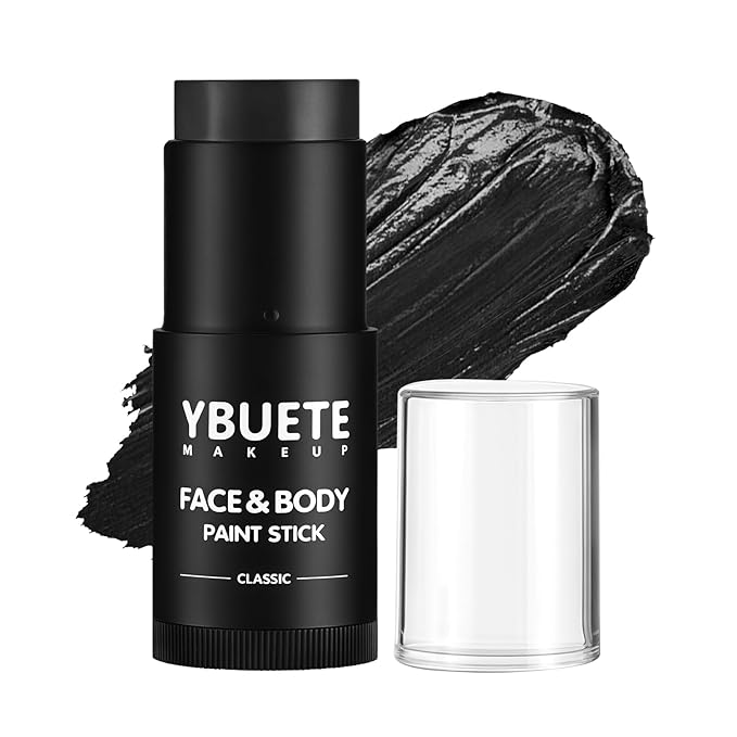 Black Oil Based Face Body Paint Stick, Non-toxic Full-coverage Face Painting for Halloween Skeleton Zombie Joker Vampire Goth Cosplay Makeup, Waterproof Cream Black Body Painting for Adults