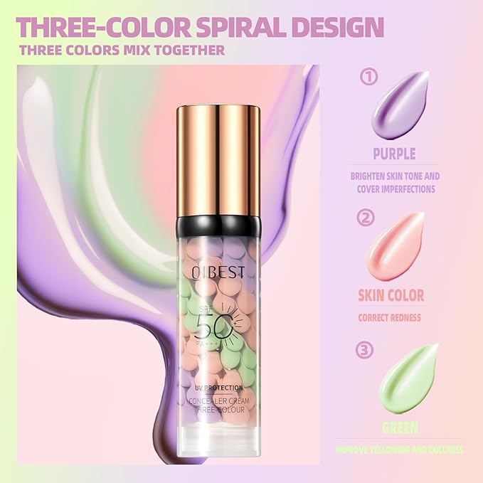 3 in 1 Face Primer Before Makeup, SPF 50 Sunscreen & Color Corrector, Long-Lasting Hydrating Makeup Base, Smoothes Fine Lines, Oil Control, Tone Correcting, Blurs Pores, Lightweight Pore Minimizer