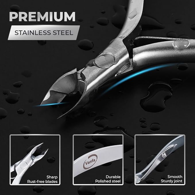 Vanfa Cuticle Nippers, Cuticle Trimmer, Professional Cuticle Cutter - Extremely Sharp - Stainless Steel - Square Head - Single Spring - VF05 Jaw #14 (Pack of 1)