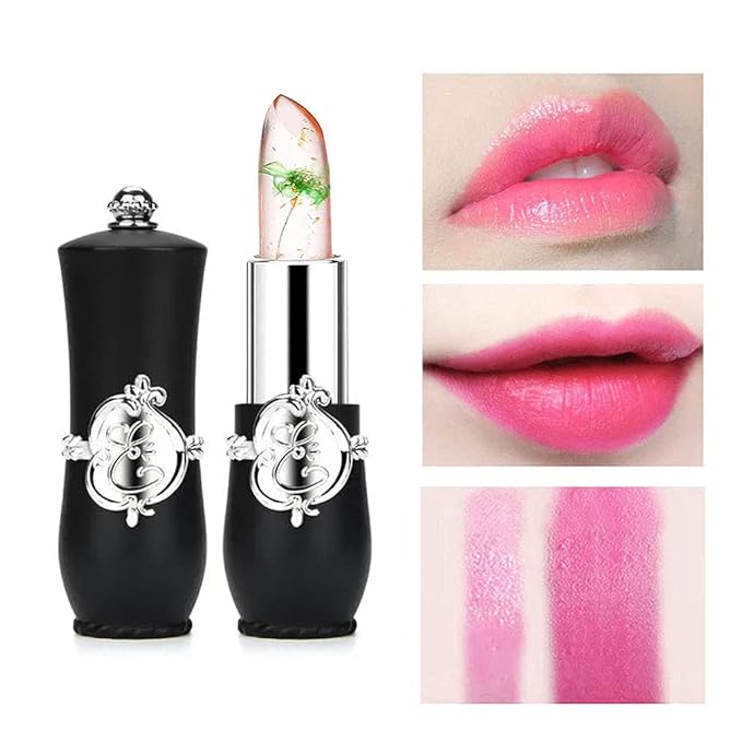 firstfly Pack of 6 Crystal Flower Jelly Lipstick, Long Lasting Nutritious Lip Balm Lips Moisturizer Magic Temperature Color Change Lip Gloss (Black)