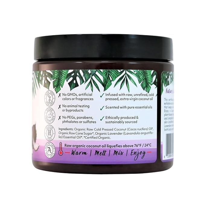 Organic Fiji Whole Body Scrub - Infused with Coconut Oil, Exfoliating Sugar Scrub for Smooth and Soft Skin, Exfoliates & Restores Skin's Natural Biosphere, Lavender 20 oz