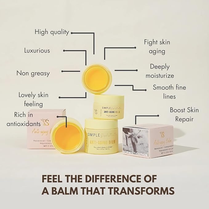 Simple Sophistication Tallow Emu Honey Balm | Nourishing Face & Body Moisturizer with Manuka Honey & Emu Oil, Non-Greasy Natural Skincare (2 oz, Anti-Aging Balm, 2 oz)