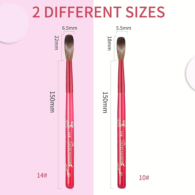 DAIXIANGER 2Pcs New Year Acrylic Nail Art Brush Set -Size 10/14, Red Handle Nail Brushes for Acrylic Application Powder & Nail Extension, 3D Nail Carving Tools for DIY Home Salon Manicure