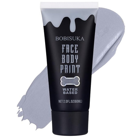 BOBISUKA Grey Face Body Paint, Water Based Face Painting for Art Theater Halloween Party Cosplay Clown SFX Makeup for Women Adults, Non-Toxic Washable