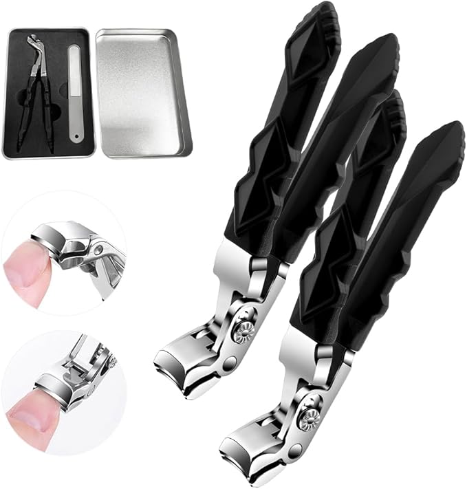 Clipmaster Pro Nail Clippers, 2025 Upgraded Large Angled Head Toenail Clippers Easy Trimming, Wide Jaw Opening Nail Clippers for Thick Nails, Long Handle Nail Clipper for Seniors Men Women (2 Sets)